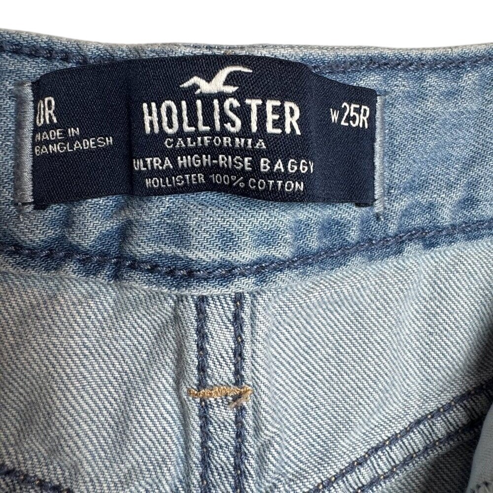 Hollister Womens 25 R  Ultra High Rise Baggy Butterfly Print Jeans Light Wash - Picture 5 of 7